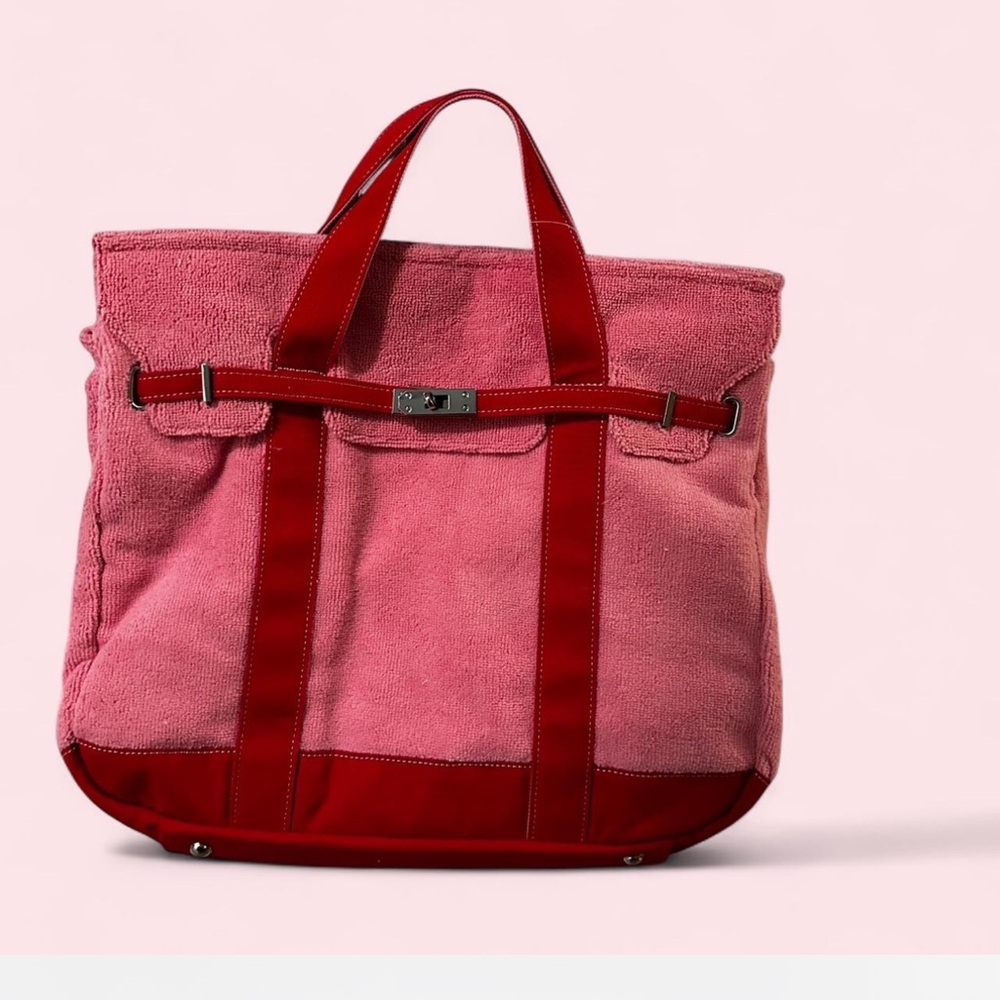 Viral New Release Boatkin Inspired Pink and Red Two-Tone Terry Large Tote Bag